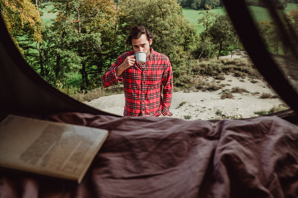 Man Drinking Coffee in the Nature